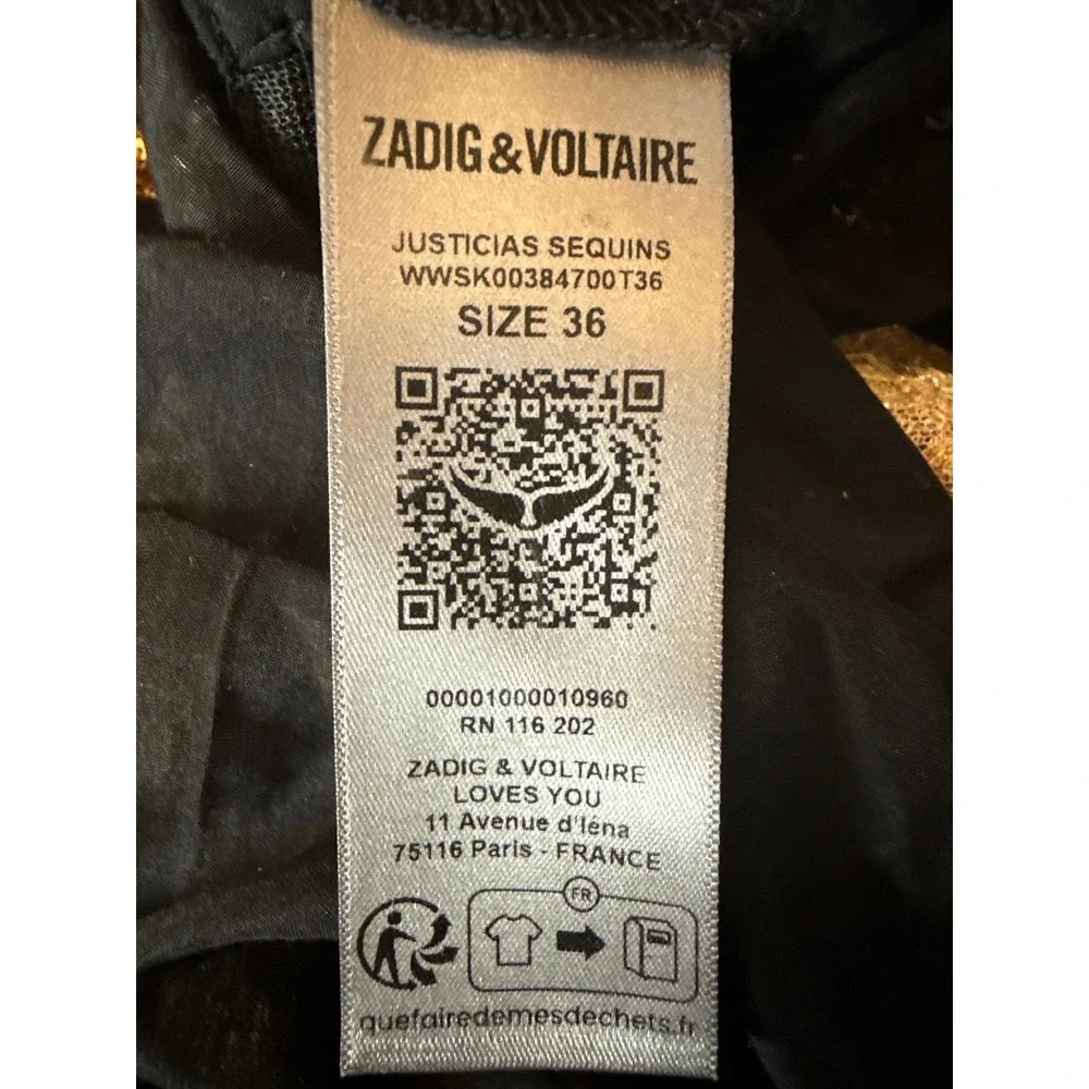 Zadig‎ & Voltaire Skirt Sequin Gold Black Party Mini Womens size 4